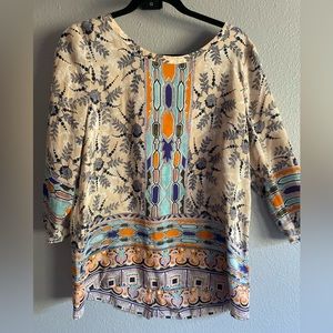 Anthropologie Women's Cream and Blue Blouse